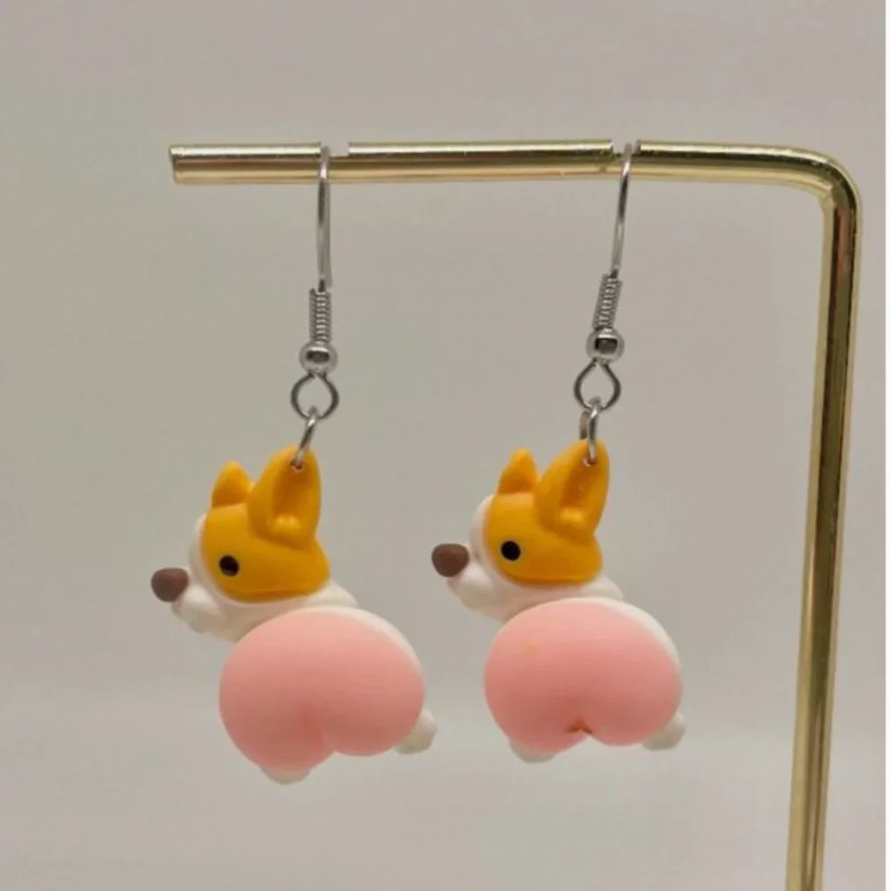 ⭐️❤️ FREE Corgi Dog Animal Puppy Butt Booty Funny Hipster Pop Art Chic Earrings
